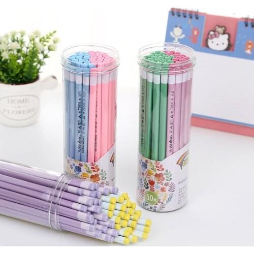 50 pcs Candy colors Pencil Wooden Pencils Children Creative student school supplies stationery novelty cute girl for 6 7 years