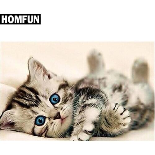 HOMFUN Full Square/Round Drill 5D DIY Diamond Painting "Animal cat" Embroidery Cross Stitch 5D Home Decor Gift A06468