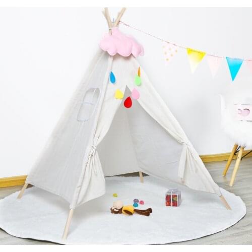 Large Baby Tent Tipi Child Teepee Cotton Canvas Wigwam Children Tipi Toys For Girls Teepee Play House Tent Carpet LED Lights