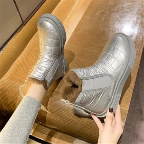 New Fashion European Style Black Ankle Boots Flats Round Toe Slip-on Boots Woman Platform Leather Shoes Female Chunky Sneakers