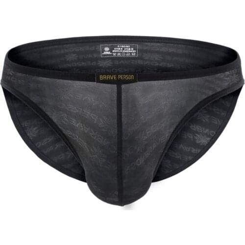 BRAVE PERSON Mens Briefs Black Sexy Lace Transparent Underwear Men Bikini Gay Underwear Briefs Men Jacquard Soft Slip Fabric
