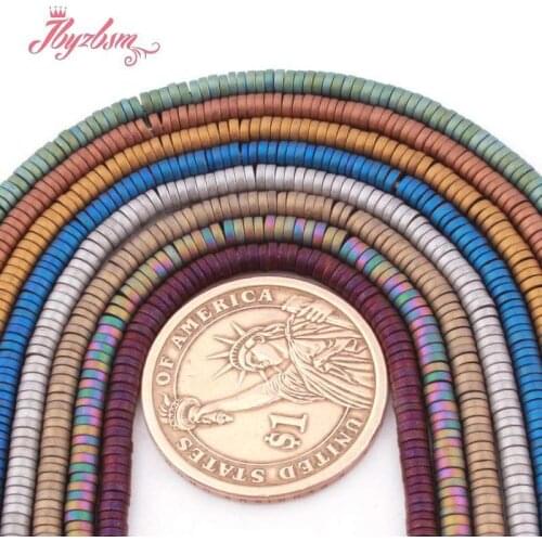 1x3mm Hematite Beads Gold Purple Silver Frost Heishi Hematite Stone Spacer Bead for Men Women DIY Accessories Jewelry Making 15"