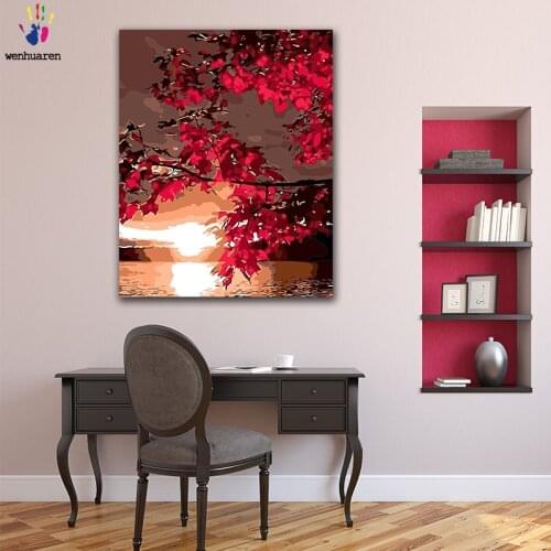 DIY colorings pictures by numbers with colors Beautiful maple forest in autumn picture drawing painting by numbers framed Home