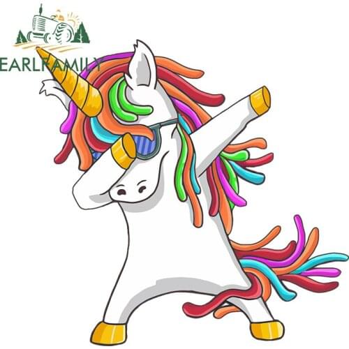 EARLFAMILY 13cm x 12.8cm for Unicorn Car Stickers Waterproof Decal Car Refrigerators Anime Funny Campervan Personality Decor