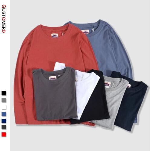 GUSTOMERD 100% Cotton Long Sleeve Men T-shirt Solid Spring T Shirt for Men and Women High Quality Classic Clothes Mens T-shirts