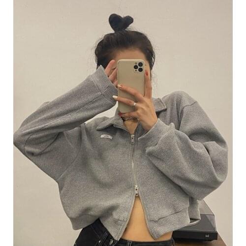 Cotton Polo Hoodie With Zipper Women Korean 2021 Spring Autumn Short Hoodies Thin Outerwear Casual Teens Students Female Tops