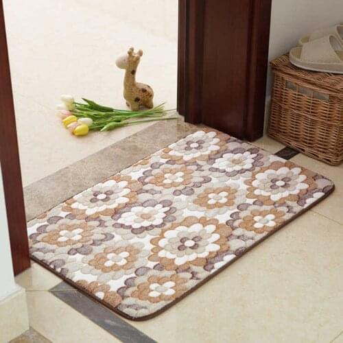 Coral Suede Bath Mat Sponge Rug For Toilet Pvc Grid Non-Slip Mat Pastorable Floral Carpet Abrasion Dirt Resistance Bathroom Acce