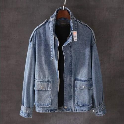 Streetwear Men Jackets High Fashion Quality Zipper Closure Biker Coats Retro Blue Punk Denim Jacket Men Hip Hop Chaqueta Hombre