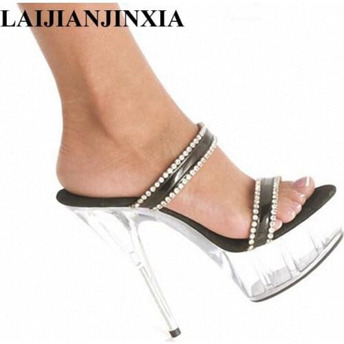 LAIJIANJINXIA Slippers Women Shoes Sandals 2018 Summer Transparent Crystal Shoes, Wedding Shoes, 15cm High-heeled Shoes