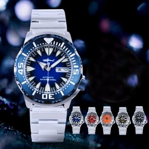 HEIMDALLR Monster Mechanical Wristwatches Mens PVD Black Dial Sapphire Crystal 20ATM Water Resistance Diving Sharkey Watch