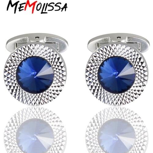 MeMolissa Luxury Crystal Cufflinks for Mens Blue Rhinestone High Quality Wedding/Party Cufflinks