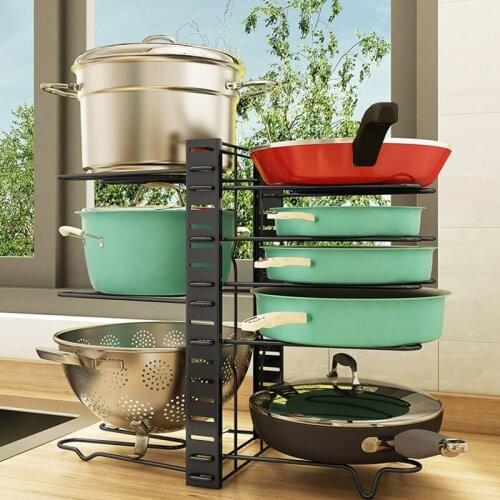 MLGB Pot and Pan Organizer Rack for Cabinet Adjustable 8 Tiers Pans Pots Lid Organizer Rack Holder Kitchen Cabinet Cookware