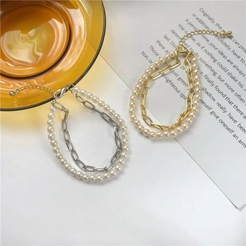 Fashion Double Pearl Bracelet Ins Temperament Simple Versatile Chain Exaggerated Bracelet Hand Ornaments Girls Girlfriends Gift