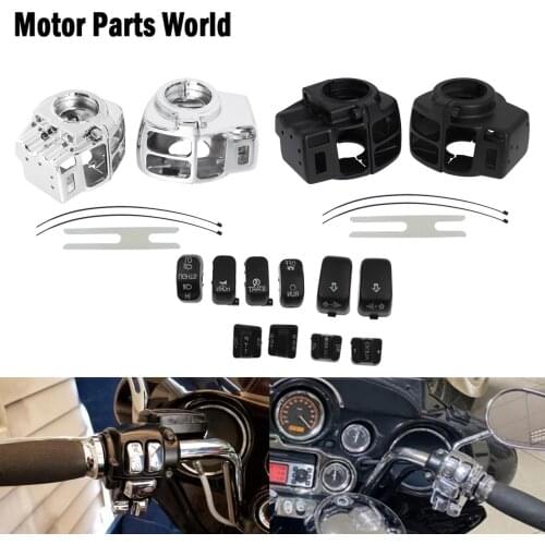 Motorcycle 10PCS Switch Button Cap &Black/Chrome Hand Control Switch Housing Cover Set For Harley Touring Road King FLTR FLHTK