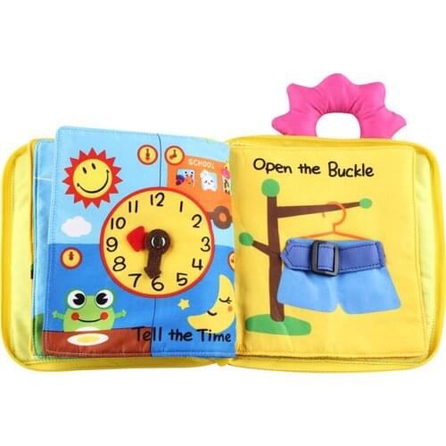 Cartoon my story book baby learning button clothes open buckle zipper pushbutton tell time shape early childhood educational toy