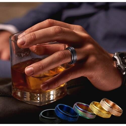 Men Ring,6mm Sandblasted Spinner Ring,Stainless Steel Wedding Band,Custom Engraving Ideas Jewelry,Rose/Black/Blue/Rainbow