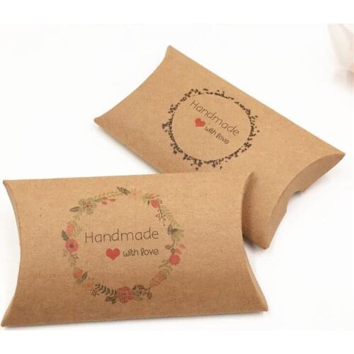 New Kraft Paper Pillow Jewelry Box Handmade Love Gifts Packaging Boxes 50Pcs Wedding Party Favor Candy Boxes For Nut/Jewelry
