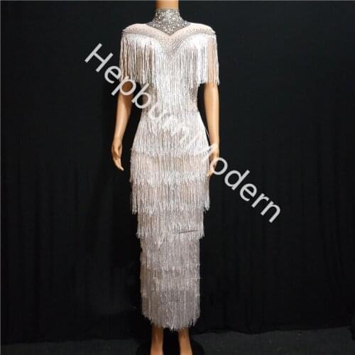 NEW Women Fashion Birthday Dress Stage Female Singer Show Birthday Evening Party Dress Luxurious Stones Mesh See Through Dress