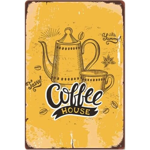 Original Retro Design Coffee House Tin Metal Signs Wall Art | Thick Tinplate Print Poster Wall Decoration for Cafe/Kitchen