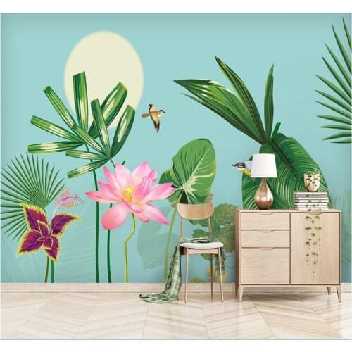 Simple flower, bird and moon background wall flower blooming rich and honorable custom wallpaper 8D wall covering