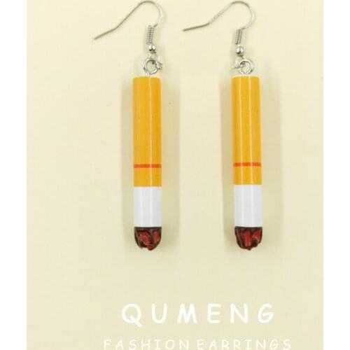 QUMENG 2020 New Fashion Hot Selling Cigarette Smoking Resin Drops Earrings Charms Unique Punk hip hop Nightclub Jewelry