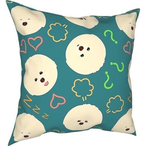 Bichon Frise Dog Cute Pillow Cover Home Decorative Puppy Cushion Cover Throw Pillow for Sofa Polyester Double-sided Printing
