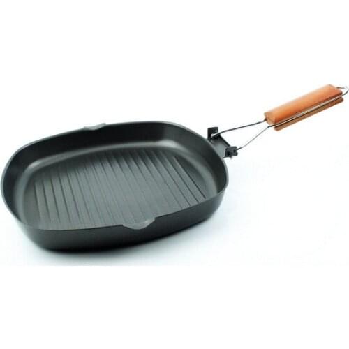 20-28cm Non-sticky Cast Iron Steak Frying Pan Wooden Handle Folding Portable Square Grill Pan Free Shipping