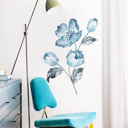Modern Blue Flower Wall Stickers Home Office Decor Living Room Sofa Backdrop Wall Decals 3D Art Bedroom Wallpaper Mural