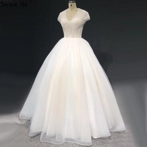 Ivory V-Neck Sexy Cap Sleeve Wedding Dresses 2021 Sequins Beading Lace Up Bridal Gowns HA2351 Custom Made