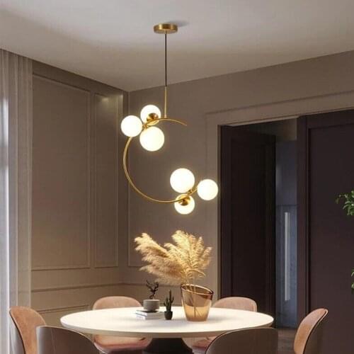 LED Chandelier Creative Bedroom Bedside Hanging Light Glass Ball Modern Nordic Restaurant Bar Coffee Simple Gold Pendant Lamp