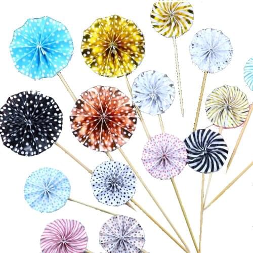 Birthday Cake Decoration Baking Topper Round Folding Fan Sun Flower Paper Gold Silver Insert Dessert Table Dress Up 8pcs