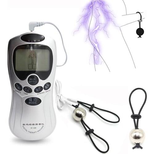 Electric Shock Penis Extender Exercise Weight Ball Scrotum Stretcher Vibrator Electro Sex Toys For Men Penis Enlargement Ring