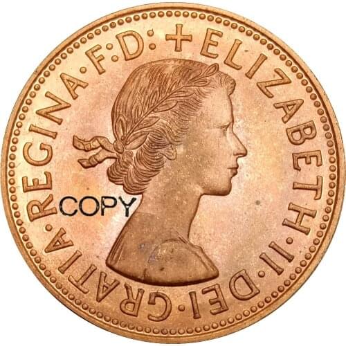 Great Britain One 1 Penny Elizabeth II 1966 Red Copper Copy Coin Commemorative COINS