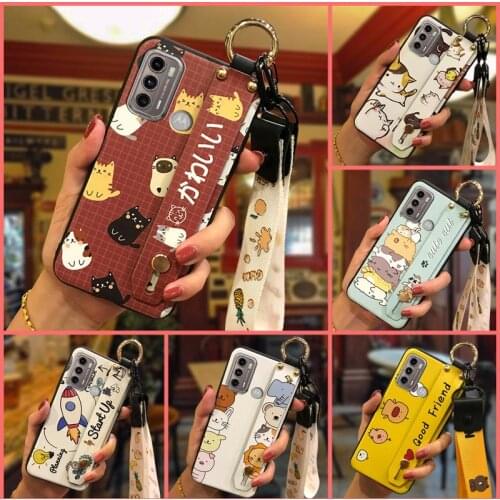 Waterproof Kickstand Phone Case For MOTO G60/G40 Fusion Wristband Cover Cartoon Shockproof Lanyard