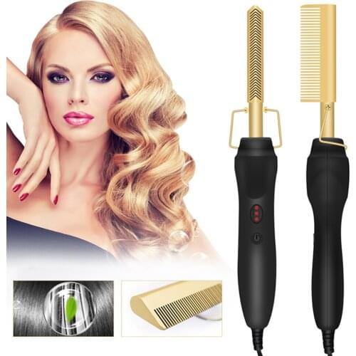 Hot Straightener Comb 2in1 Electric Hair Curling Brush Wet Dry Use Hair Flat Iron Hair Curler Straightening For Hot Heating Comb