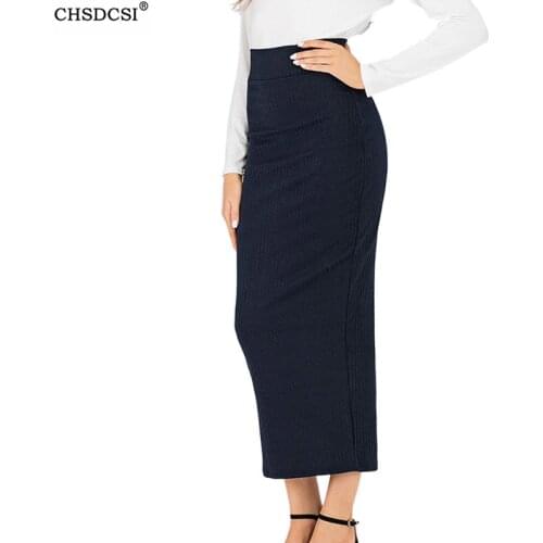 CHSDCSI Elegant Womens Pencil Skirt New Fashion Solid Stripes Style High Waist Mid Calf Length Work Office Bodycon