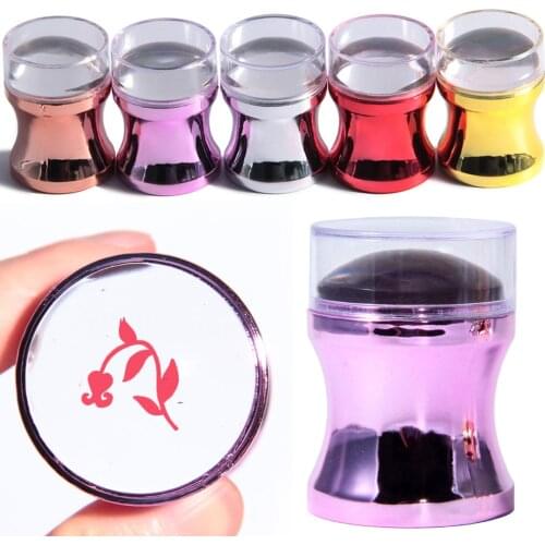 Mirror Nail Stamper Clear Silicone Head Manicure Scraper Polish Transfer Template Kits with Cap Nail Art Stamping Plate
