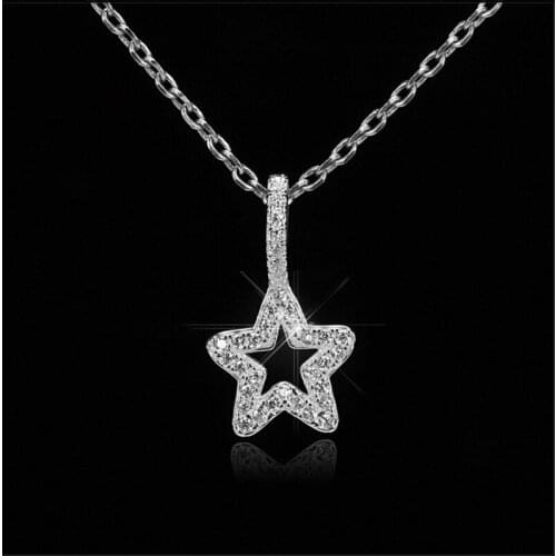 925 Sterling Silver Shining Star Pendant with Clear Zircon Necklace Chain for Women Girls Fashion Jewelry