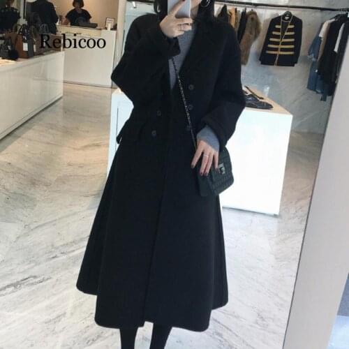 Office Lady Skirt Women Long Woolen Coat Turn-down Collar Womens Jacket Double Breasted Cashmere Coat and Jacket