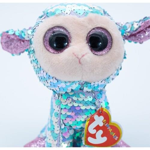 15CM Ty Beanie Flippable Series Big Eyes Tulip The Sheep Cute Soft Stuffed Plush Animal Sequin Doll Kids Toys Birthday Gifts