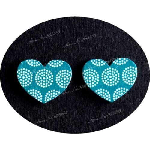 16mm Heart Shape Image Painted Wooded Laser Cut Cabochon to make Rings, Earrings, Bobby pin, pendant