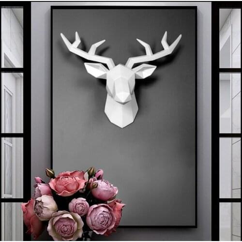 3D Resin Deer Head Sculpture Murals Home Wall Hanging Elk Statue Handmade Ornament Artwork Craft Small Size Deer Head Sculpture