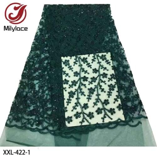 African Lace Fabric 5 Yards 2021 High Quality Sequin Net Embroidery Nigerian Material French Lace Fabric for Party XXL-422