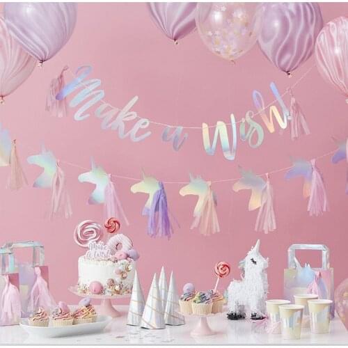 Hot Sale Unicorn Flag Tassel Rainbow Paper Banner Pennant Birthday Baby Shower Garland Party Supplies Decoration Room CPC08