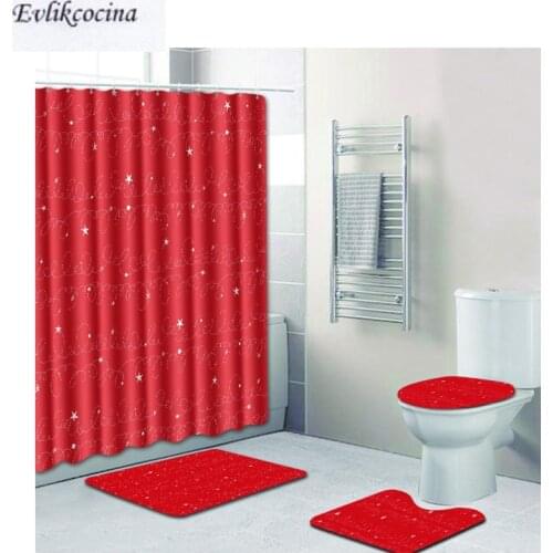 Free Shipping 4pcs Stars Waves Red Banyo Paspas Bathroom Carpet Toilet Bath Mat Set Non Slip Tapis Salle De Bain Alfombra Bano