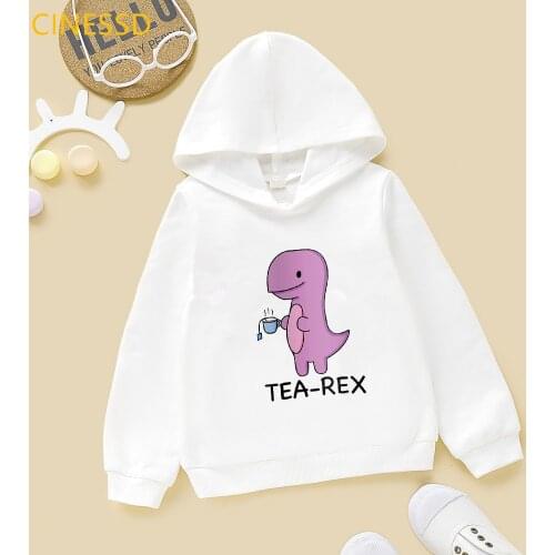 Tea-Rex Dinosaur Cartoon Print Hoody Girls/Boys Kids Clothes Harajuku Kawaii Graphic Sweatshirt Winter Children Clothing Hoodies