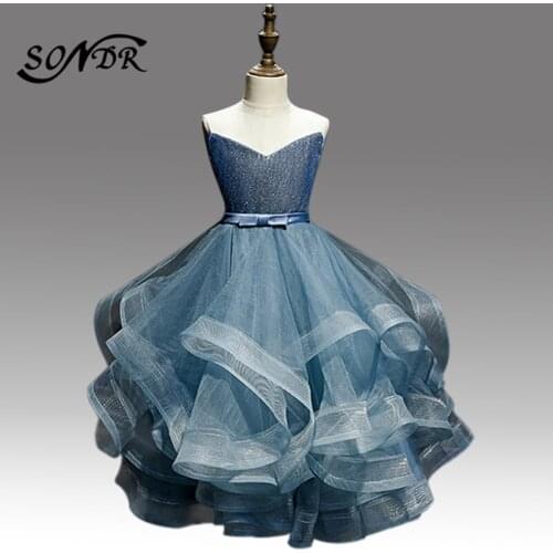 Elegant Flower Girl Dress HTT066 Tiered Ruched Princess Girls Ball Gown Tulle Flower Girls Dresses For Party And Wedding