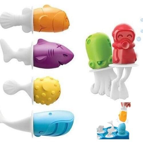 6 Cavity Fish Ice Cream Mold Makers Silicone Thick material DIY Molds Ice Cube Moulds Dessert Molds Tray With Popsicle