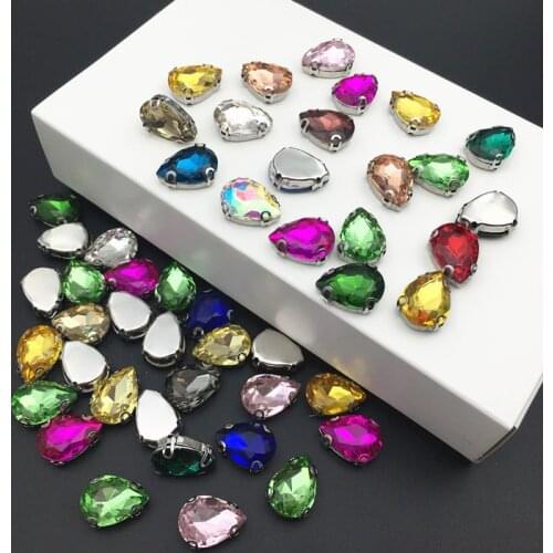 New 10pcs/pack Teardrop D Claw rhinestone 7x10 10x14 13x18 mm Droplet Sew on Glass Crystal Stone Multi Colors diy for dress/bags