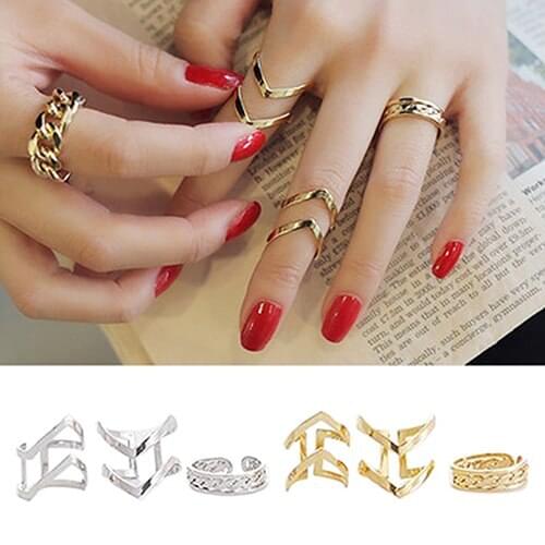 3Pcs Vintage Gold Color Knuckle Rings Set For Women Geometric Round Twist Weave Finger Ring Female Fashion Jewelry 2019 New